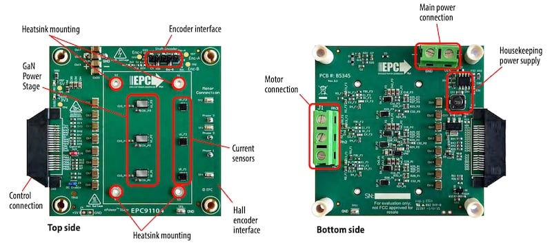The main sections of the e EPC91104 board